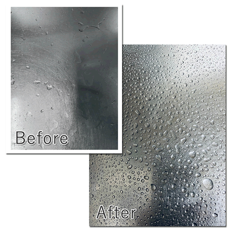 目に見えない素材の凹凸を埋める事によって<br />撥水効果がアップ