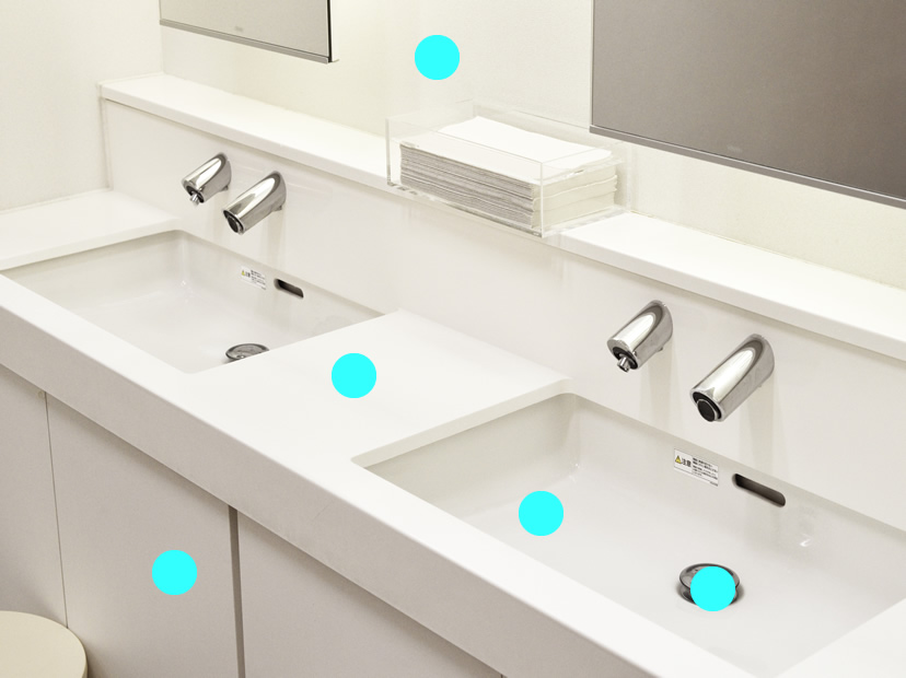 洗面台のコーティング箇所